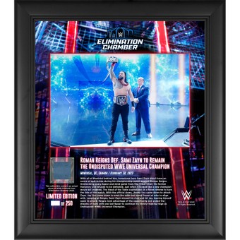 Roman Reigns WWE Framed 15" x 17" 2023 Elimination Chamber Collage with a Piece of Match-Used Canvas - Limited Edition of 250