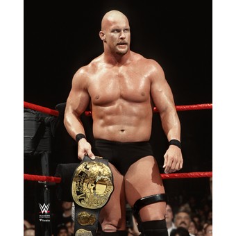 "Stone Cold" Steve Austin WWE Unsigned In Ring Holding Title Photograph